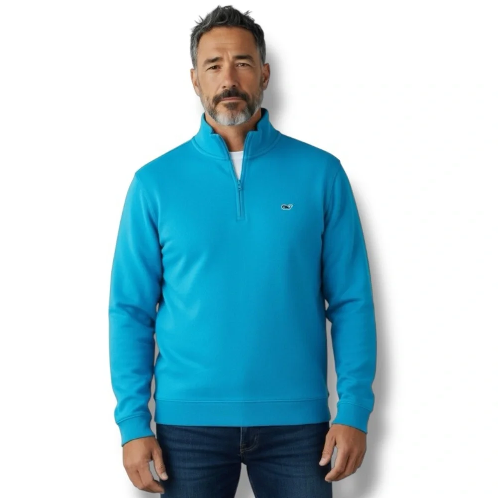 Vineyard Vines Men's Saltwater Aqua Teal Blue Zip-Up Sweater Sweatshirt Medium - Picture 1 of 15